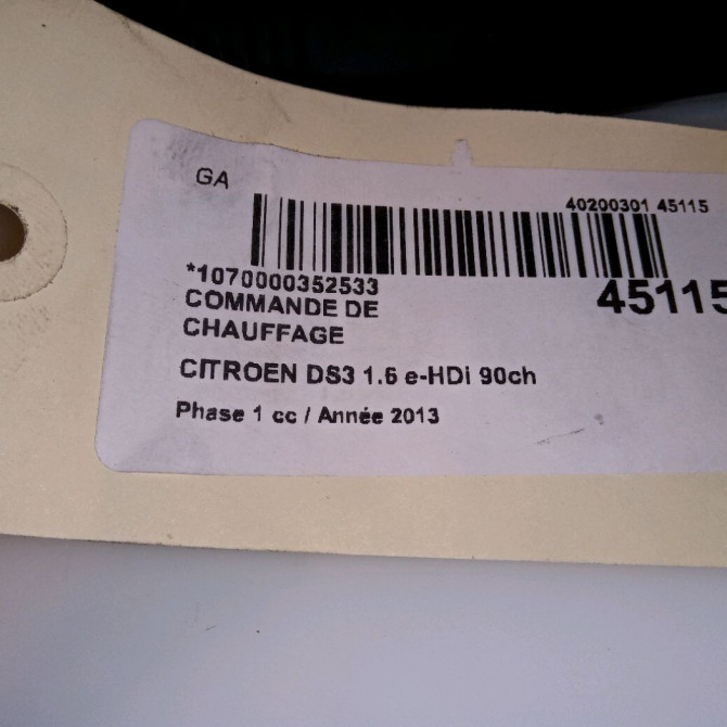 Commande de chauffage occasion CITROEN DS3 Phase 1 11-2009->03-2014 1.6 e-HDi 90ch 9678312580 4