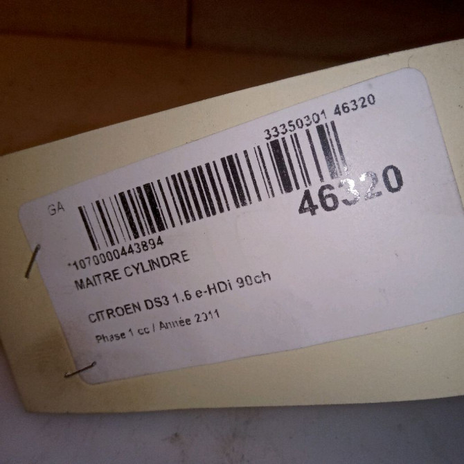Maitre cylindre occasion CITROEN DS3 Phase 1 11-2009->03-2014 1.6 e-HDi 90ch 4601X1 4