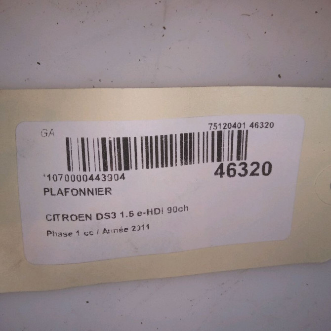 Plafonnier occasion CITROEN DS3 Phase 1 11-2009->03-2014 1.6 e-HDi 90ch 5