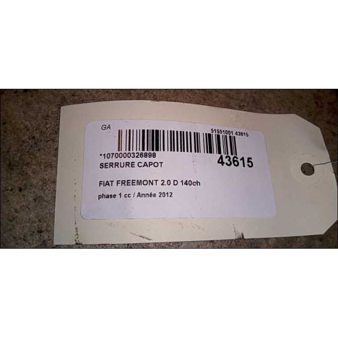 Serrure capot occasion FIAT FREEMONT Phase 1 04-1995->04-1999 2.0 D 140ch K04589828AA 3