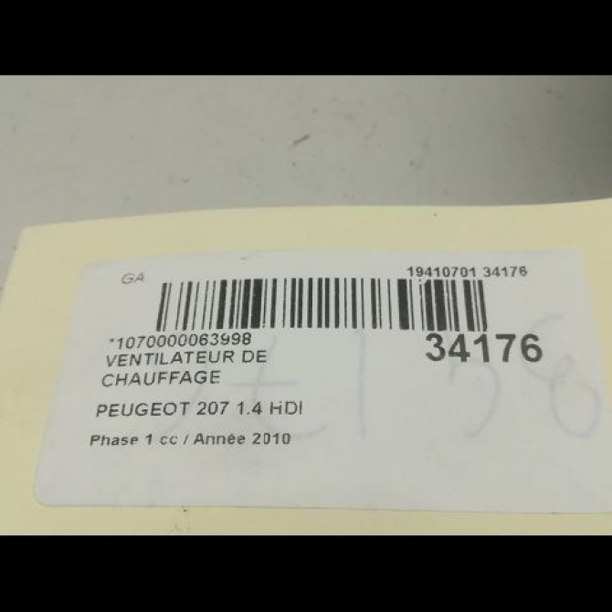Ventilateur de chauffage occasion PEUGEOT 207 Phase 1 04-2006->06-2013 1.4 HDI 6441V5 3