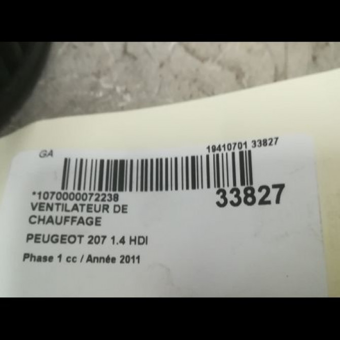 Ventilateur de chauffage occasion PEUGEOT 207 Phase 1 04-2006->06-2013 1.4 HDI 6441V5 3