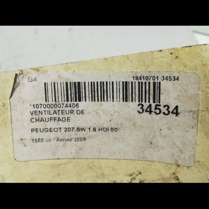 Ventilateur de chauffage occasion PEUGEOT 207 Phase 1 04-2006->06-2013 1.6 HDI 16v 90ch 6441V5 3