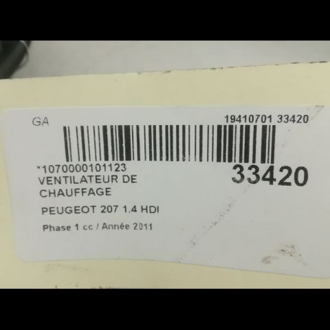 Ventilateur de chauffage occasion PEUGEOT 207 Phase 1 04-2006->06-2013 1.4 HDI 6441V5 3