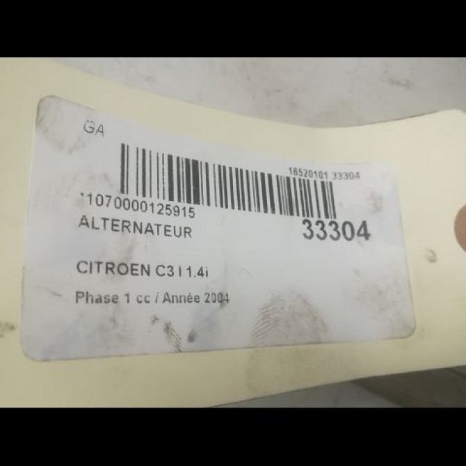 Alternateur occasion CITROEN C3 I Phase 1 04-2002->10-2005 1.4i 9801895380 5