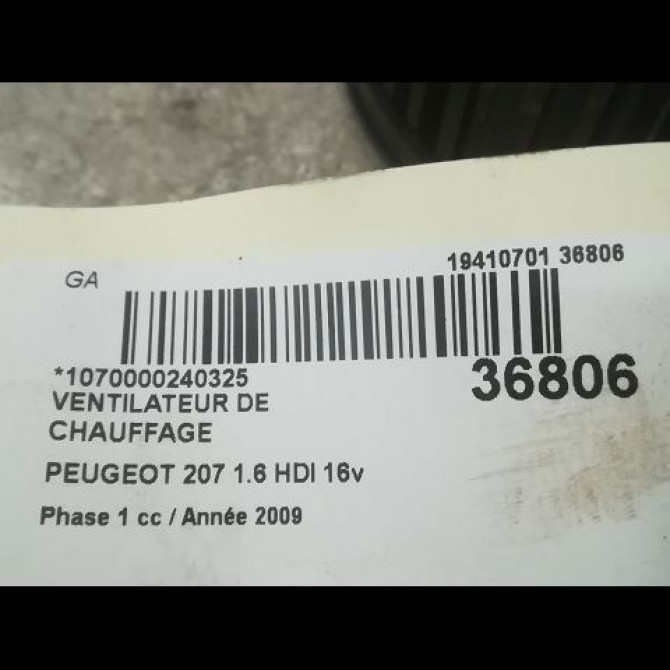 Ventilateur de chauffage occasion PEUGEOT 207 Phase 1 04-2006->06-2013 1.6 HDI 16v 90ch 6441V5 3