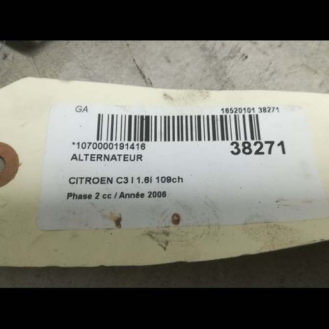 Alternateur occasion CITROEN C3 I Phase 2 10-2005->12-2010 1.6i 109ch 9801895380 5