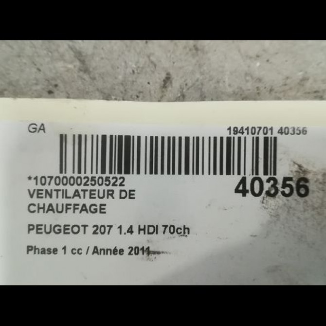 Ventilateur de chauffage occasion PEUGEOT 207 Phase 1 04-2006->06-2013 1.4 HDI 70ch 6441V5 3