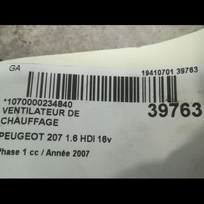 Ventilateur de chauffage occasion PEUGEOT 207 Phase 1 04-2006->06-2013 1.6 HDI 16v 90ch 6441V5 3