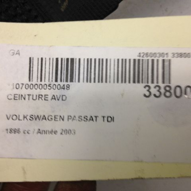 Ceinture avant droite occasion VOLKSWAGEN PASSAT IV Phase 2 10-2000->03-2005 1.9 TDI 130ch 3B1857706HHCP 3