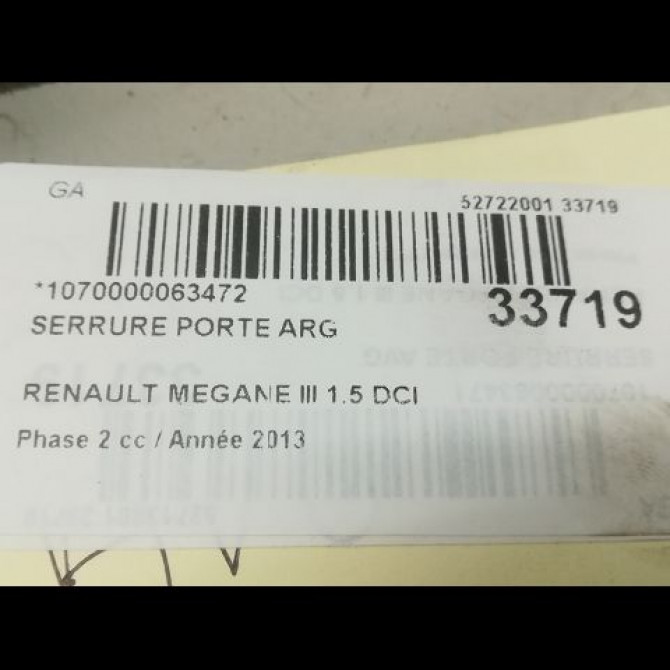 Serrure porte arg occasion RENAULT MEGANE III Phase 2 01-2012->06-2014 1.5 DCI 8v 110ch 825030574R 5
