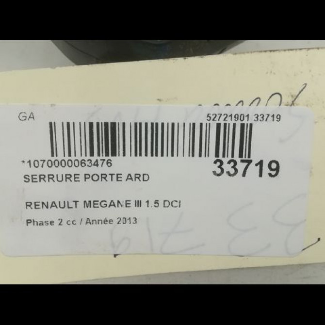 Serrure porte ard occasion RENAULT MEGANE III Phase 2 01-2012->06-2014 1.5 DCI 8v 110ch 825028873R 5