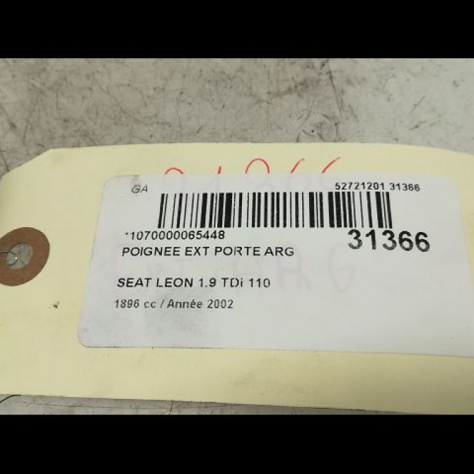 Poignee ext porte arg occasion SEAT LEON I Phase 1 04-2000->10-2006 3B0837207GGRU 3