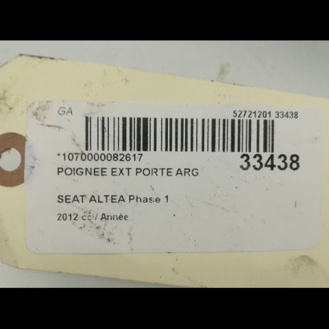 Poignee ext porte arg occasion SEAT ALTEA Phase 2 XL 08-2010->11-2012 2.0 TDI 140ch 3B0837207GGRU 3
