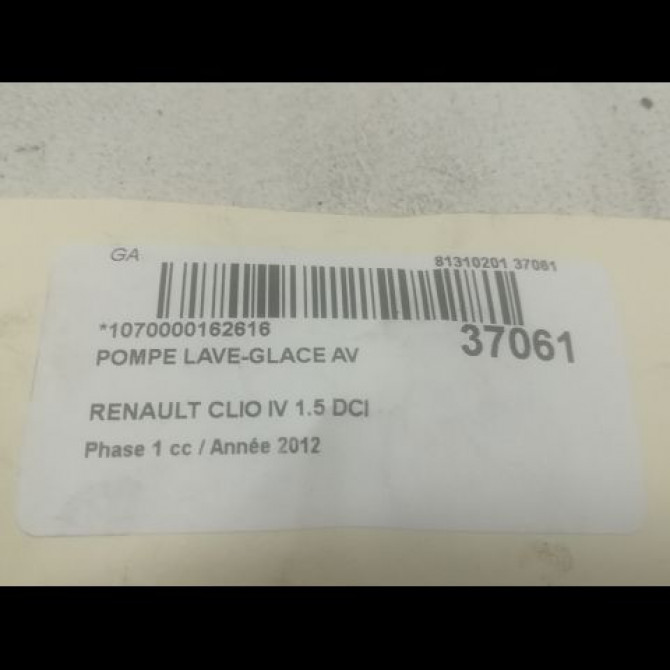 Pompe lave-glace avant occasion RENAULT CLIO IV Phase 1 07-2012->... 1.5 DCI 90ch 8200316568 3
