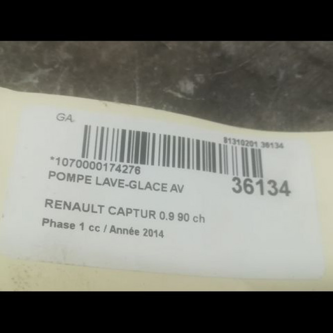 Pompe lave-glace avant occasion RENAULT CAPTUR Phase 1 02-2013->... 0.9 90 ch 8200316568 3