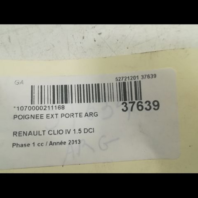 Poignee ext porte arg occasion RENAULT CLIO IV Phase 1 07-2012->... 1.5 DCI 90ch 826067059R 3