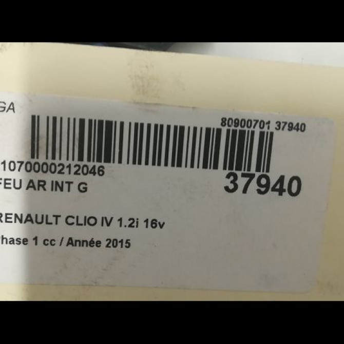 Feu arrière interieur gauche occasion RENAULT CLIO IV Phase 1 07-2012->... 1.2i 16v 75ch 3