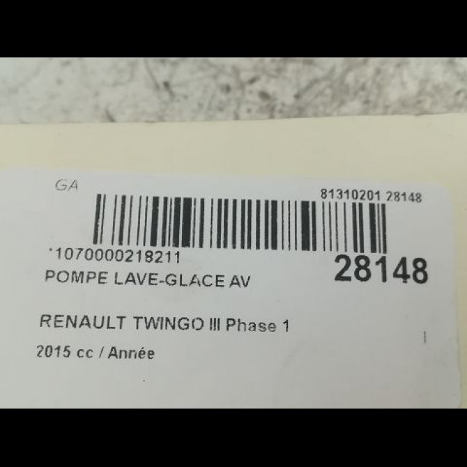 Pompe lave-glace avant occasion RENAULT TWINGO III Phase 1 06-2014->... 8200316568 3
