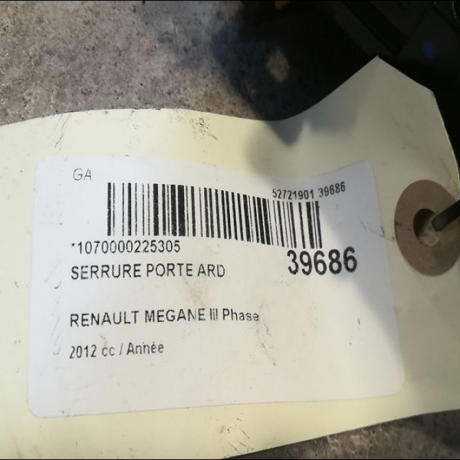 Serrure porte ard occasion RENAULT MEGANE III Phase 2 01-2012->06-2014 825028873R 3