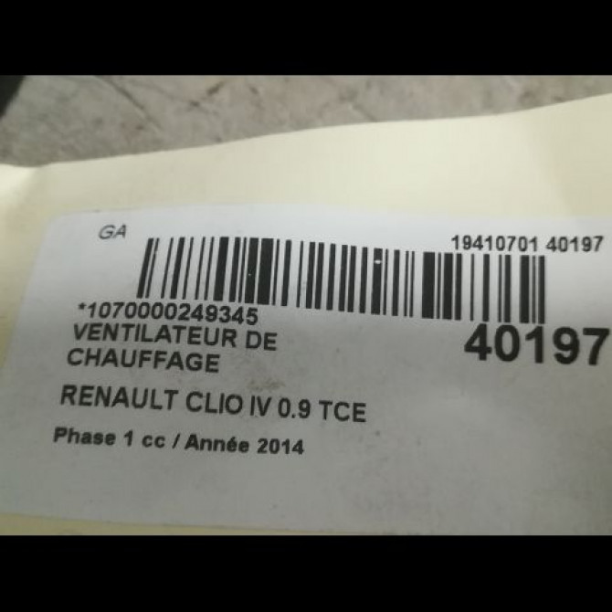 Ventilateur de chauffage occasion RENAULT CLIO IV Phase 1 07-2012->... 0.9 TCE 90ch 272101005R 3