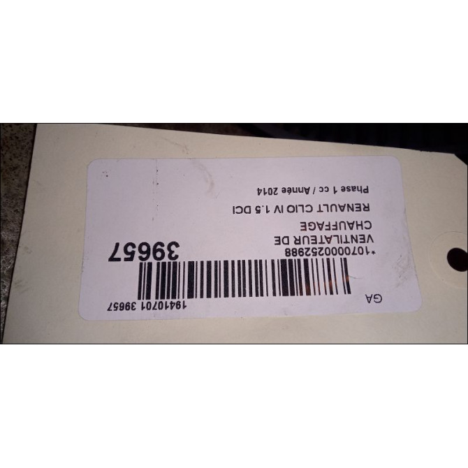 Ventilateur de chauffage occasion RENAULT CLIO IV Phase 1 07-2012->... 1.5 DCI 75ch 272101005R 3