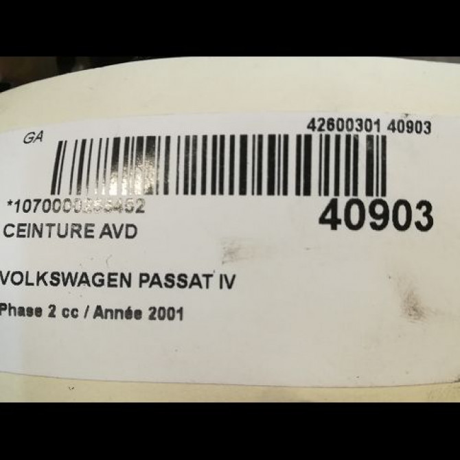 Ceinture avant droite occasion VOLKSWAGEN PASSAT IV Phase 2 10-2000->03-2005 1.9 TDI 100ch 3B1857706HHCP 4