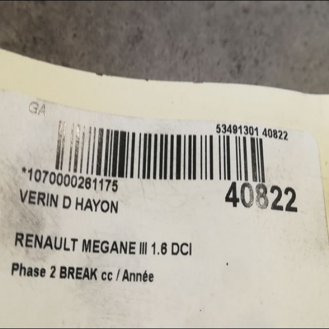 Verin droit hayon occasion RENAULT MEGANE III Phase 2 BREAK 01-2012->06-2014 1.6 DCI 130ch 844300009R 2