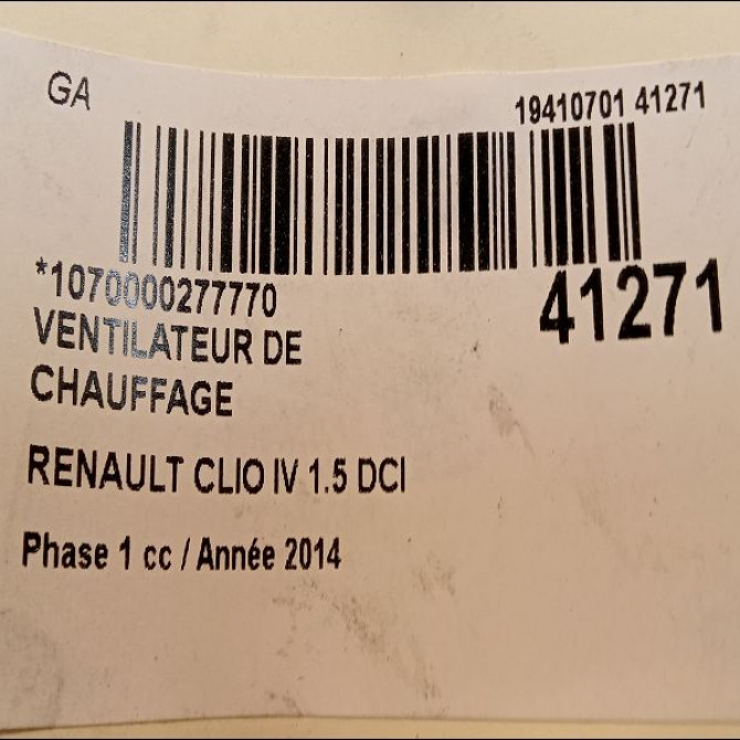 Ventilateur de chauffage occasion RENAULT CLIO IV Phase 1 07-2012->... 1.5 DCI 90ch 272101005R 3