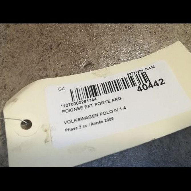 Poignee ext porte arg occasion VOLKSWAGEN POLO IV Phase 2 05-2005->09-2009 1.4 TDI 70ch 3B0837207GGRU 2