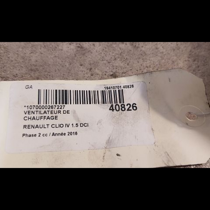 Ventilateur de chauffage occasion RENAULT CLIO IV Phase 2 08-2016->... 1.5 DCI 90ch 272101005R 3