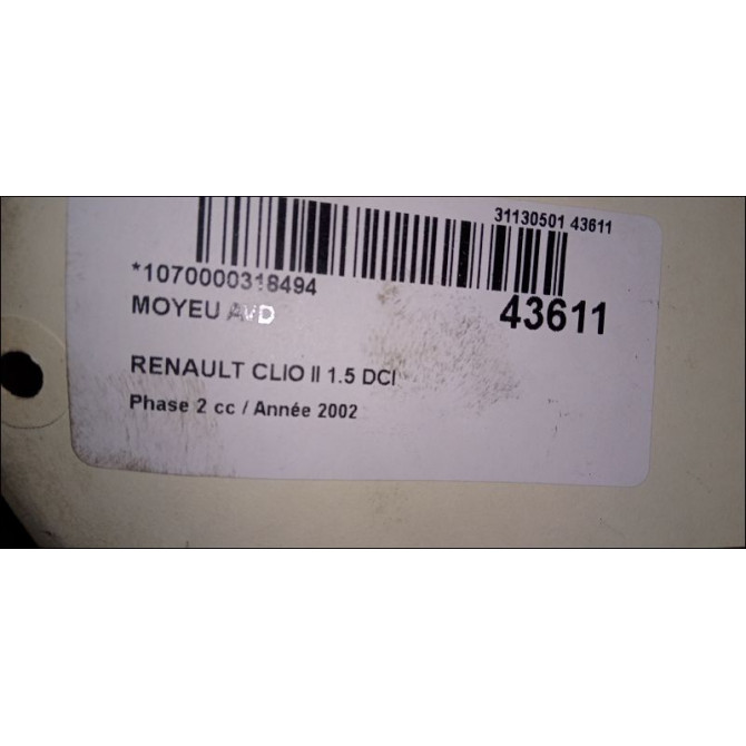 Moyeu avd occasion RENAULT CLIO II Phase 2 06-2001->07-2006 1.5 DCI 65ch 8200208332 3