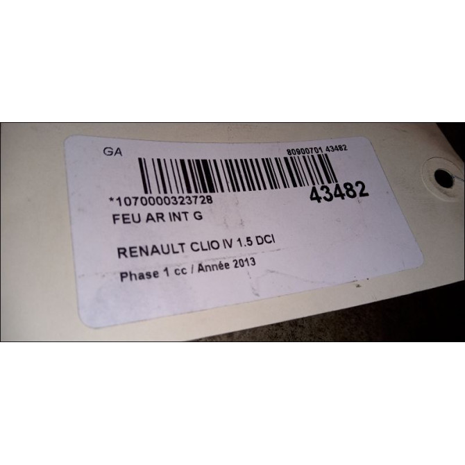 Feu arrière interieur gauche occasion RENAULT CLIO IV Phase 1 07-2012->... 1.5 DCI 75ch 3