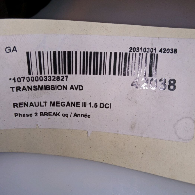 Transmission avant droite occasion RENAULT MEGANE III Phase 2 BREAK 01-2012->06-2014 1.6 DCI 130ch 391001339R 3