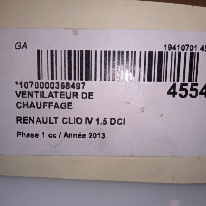 Ventilateur de chauffage occasion RENAULT CLIO IV Phase 1 07-2012->... 1.5 DCI 90ch 272101005R 4