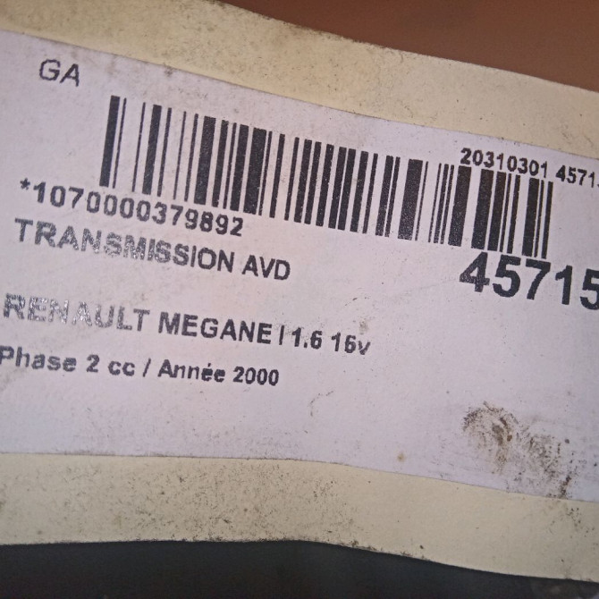 Transmission avant droite occasion RENAULT MEGANE I Phase 2 03-1999->06-2003 1.6 16v 8200168513 3