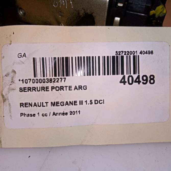 Serrure porte arg occasion RENAULT MEGANE III Phase 1 11-2008->01-2012 1.5 DCI 110ch 825030574R 4