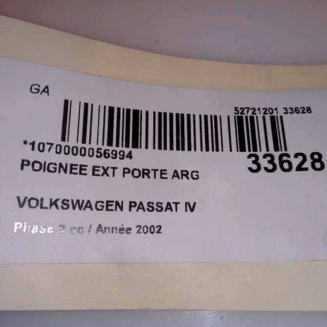 Poignee ext porte arg occasion VOLKSWAGEN PASSAT IV Phase 2 10-2000->03-2005 1.9 TDI 130ch 3B0837207GGRU 4