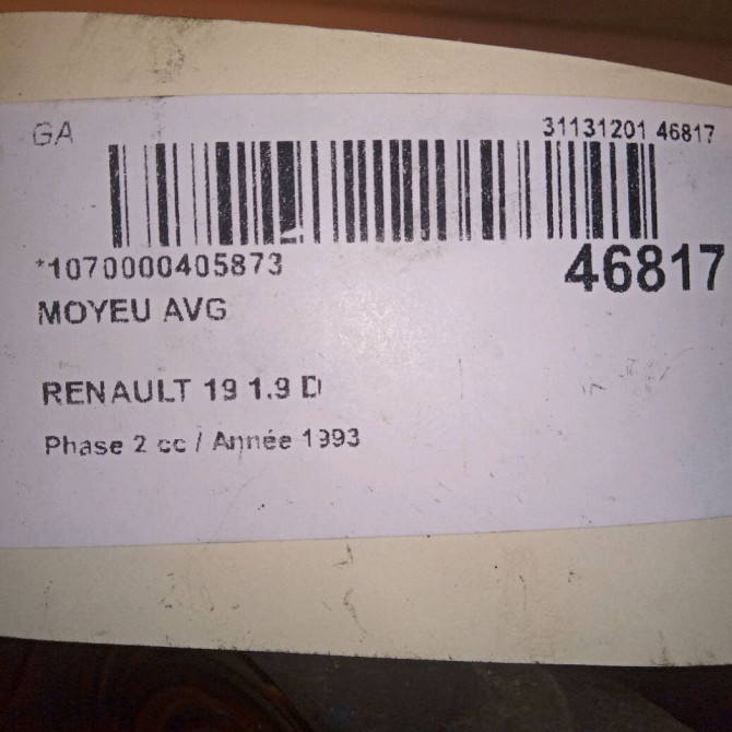 Moyeu avg occasion RENAULT 19 Phase 2 04-1992->04-1997 1.9 D 8200208332 4