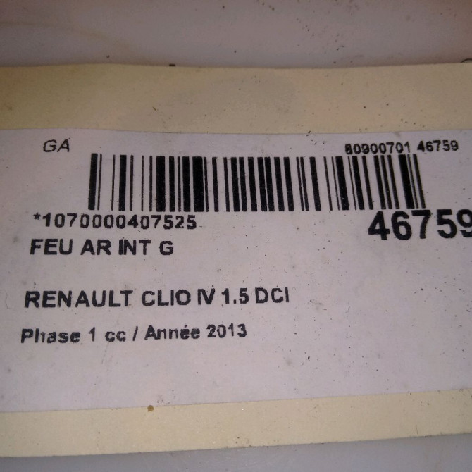 Feu arrière interieur gauche occasion RENAULT CLIO IV Phase 1 07-2012->... 1.5 DCI 90ch 4