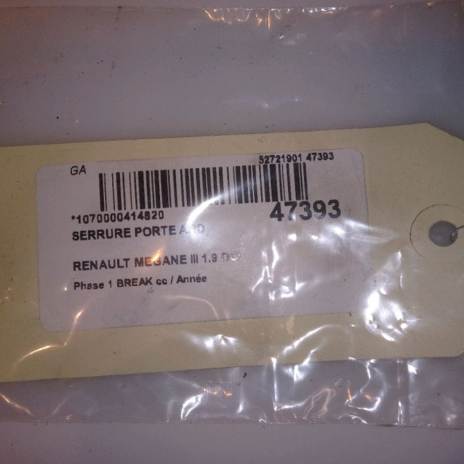 Serrure porte ard occasion RENAULT MEGANE III Phase 1 04-1995->04-1999 1.9 DCI 130ch 825028873R 6