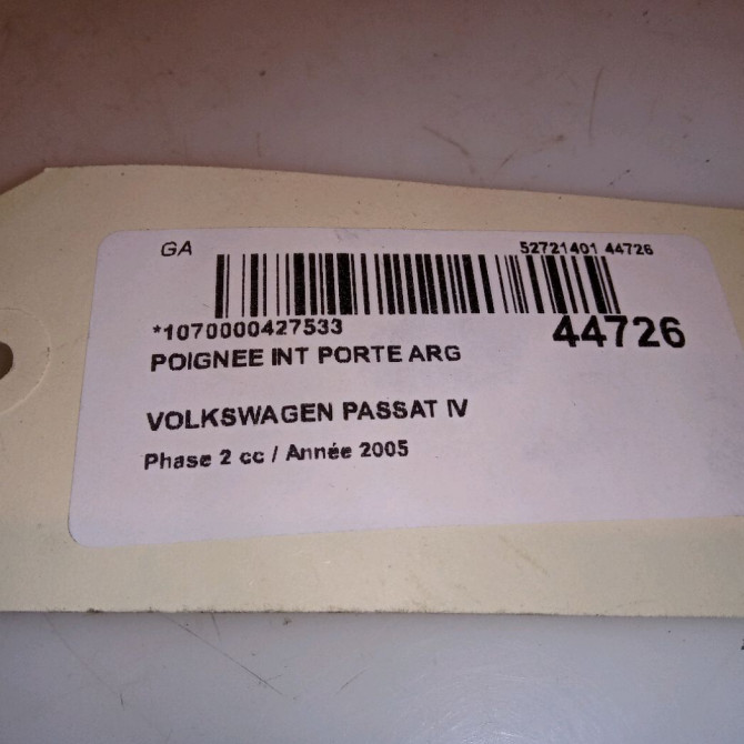 Poignee int porte arg occasion VOLKSWAGEN PASSAT IV Phase 2 10-2000->03-2005 1.9 TDI 130ch 3B0839113BF2AQ 4