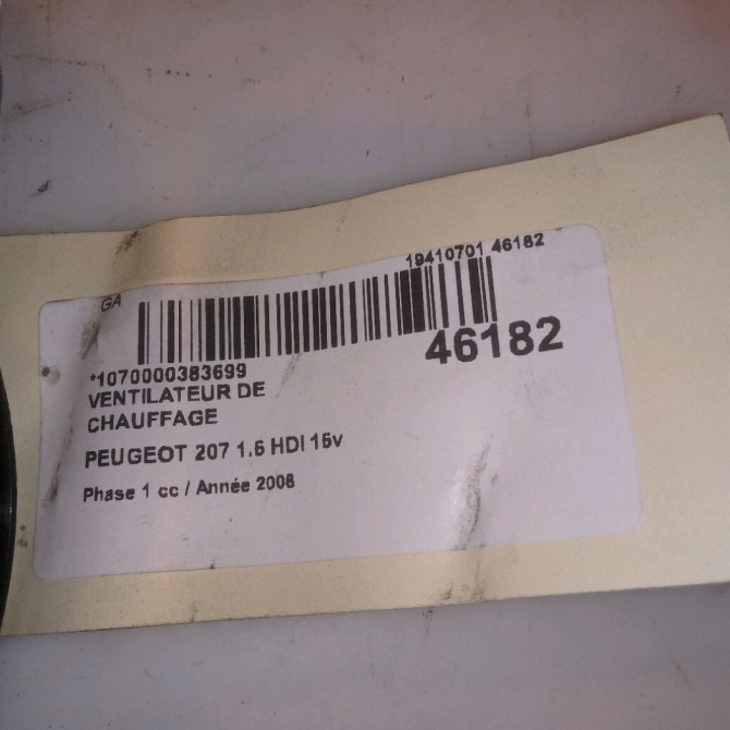 Ventilateur de chauffage occasion PEUGEOT 207 Phase 1 04-2006->06-2013 1.6 HDI 16v 110ch 6441V5 4