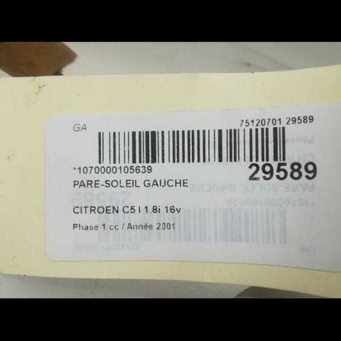 Pare-soleil gauche occasion CITROEN C5 I Phase 1 03-2001->09-2004 1.8i 16v 8143NQ 3