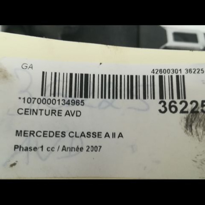 Ceinture avant droite occasion MERCEDES CLASSE A II Phase 1 12-2004->04-2008 A 180 CDI 1698607485 5