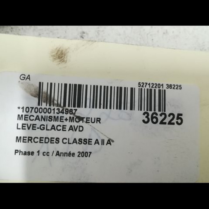 Mecanisme + moteur lève-glace avant droit occasion MERCEDES CLASSE A II Phase 1 12-2004->04-2008 A 180 CDI 1697203279 3
