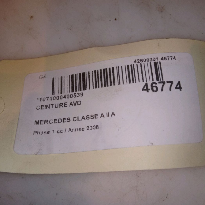 Ceinture avant droite occasion MERCEDES CLASSE A II Phase 1 12-2004->04-2008 A 180 CDI 1698607485 5