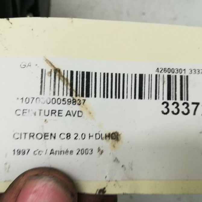 Ceinture avant droite occasion CITROEN C8 Phase 1 06-2002->... 2.0 HDi 16v 110ch 8974XE 4