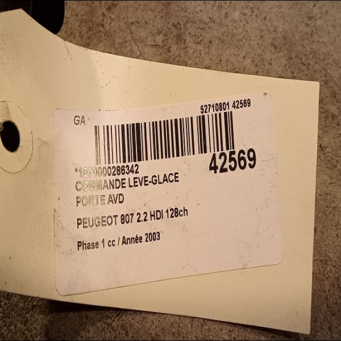 Commande lève-glace porte avant droite occasion PEUGEOT 807 Phase 1 06-2002->12-2014 2.2 HDI 128ch 6554P5 3