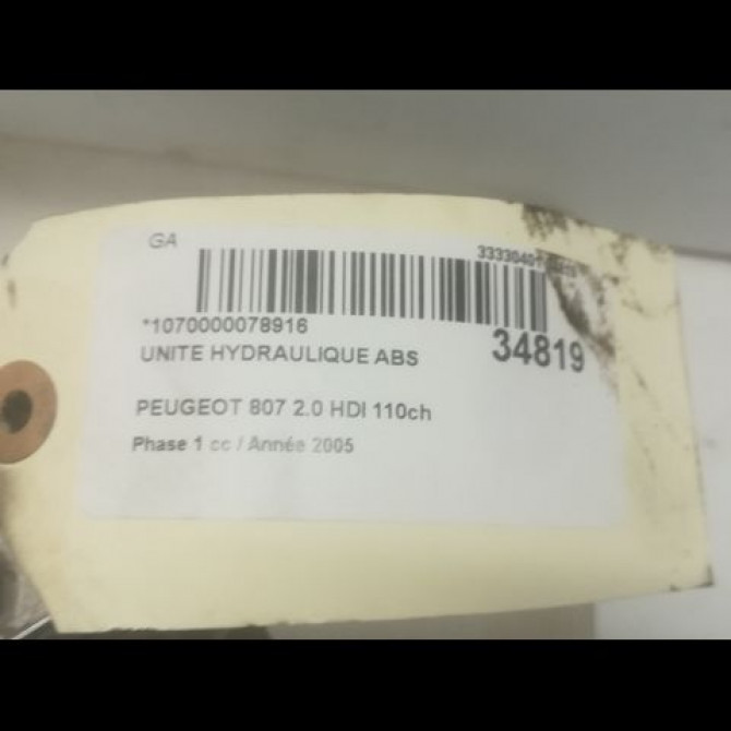 Unité hydraulique ABS occasion PEUGEOT 807 Phase 1 06-2002->12-2014 2.0 HDI 110ch 4541C5 4